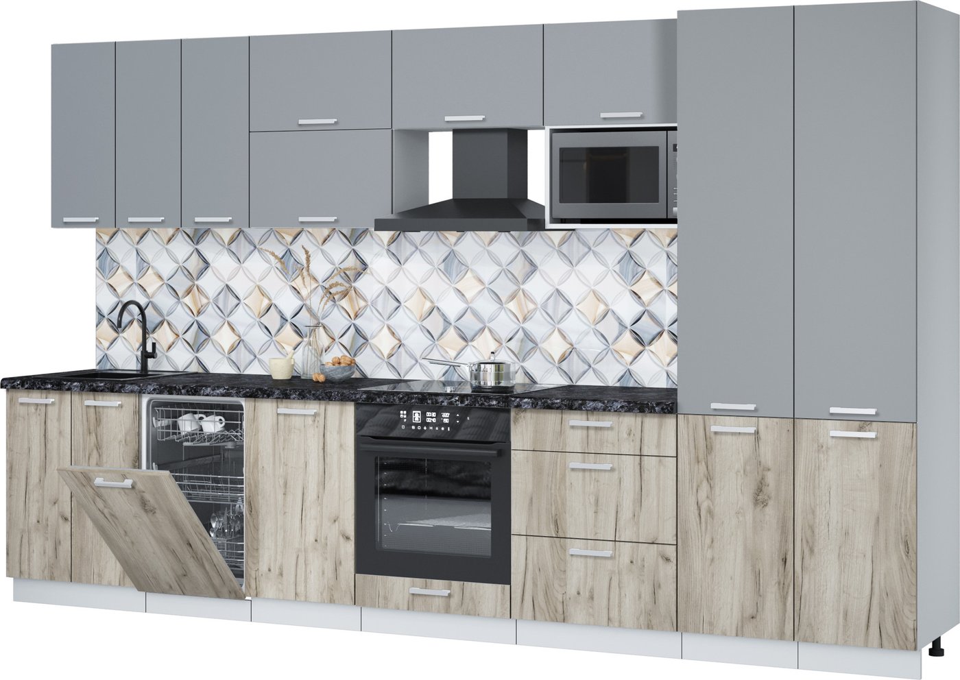 

Готовая кухня Интерлиния Мила Лайт 3.5-ПМ4 (серебро/дуб серый/кастилло темный)