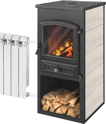 Свободностоящая печь-камин Этна БКД с плитой и Т/О высокий (бежевый)