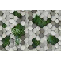 Фотообои Vimala 3D Шестиугольники и листья пальмы 270x400