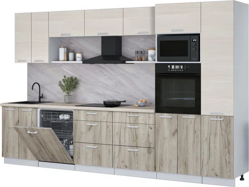 

Готовая кухня Интерлиния Мила Лайт 3.4-ПМ1 (вудлайн кремовый/дуб серый/травертин серый)