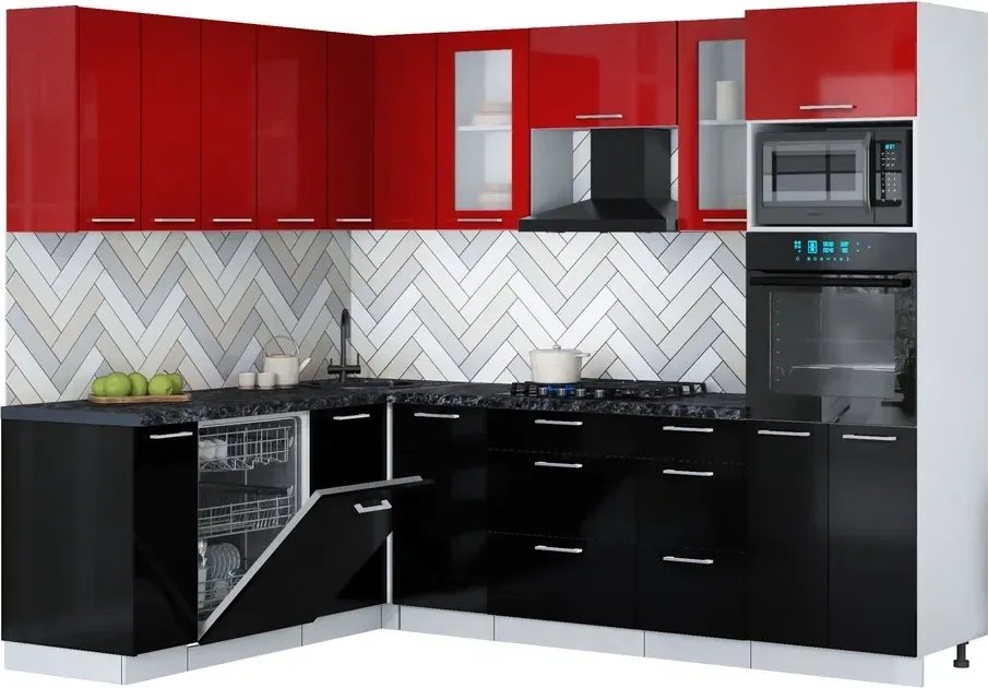 

Готовая кухня Интерлиния Мила Gloss 1.896х2.58 (черный глянец/красный глянец/кастилло темный)