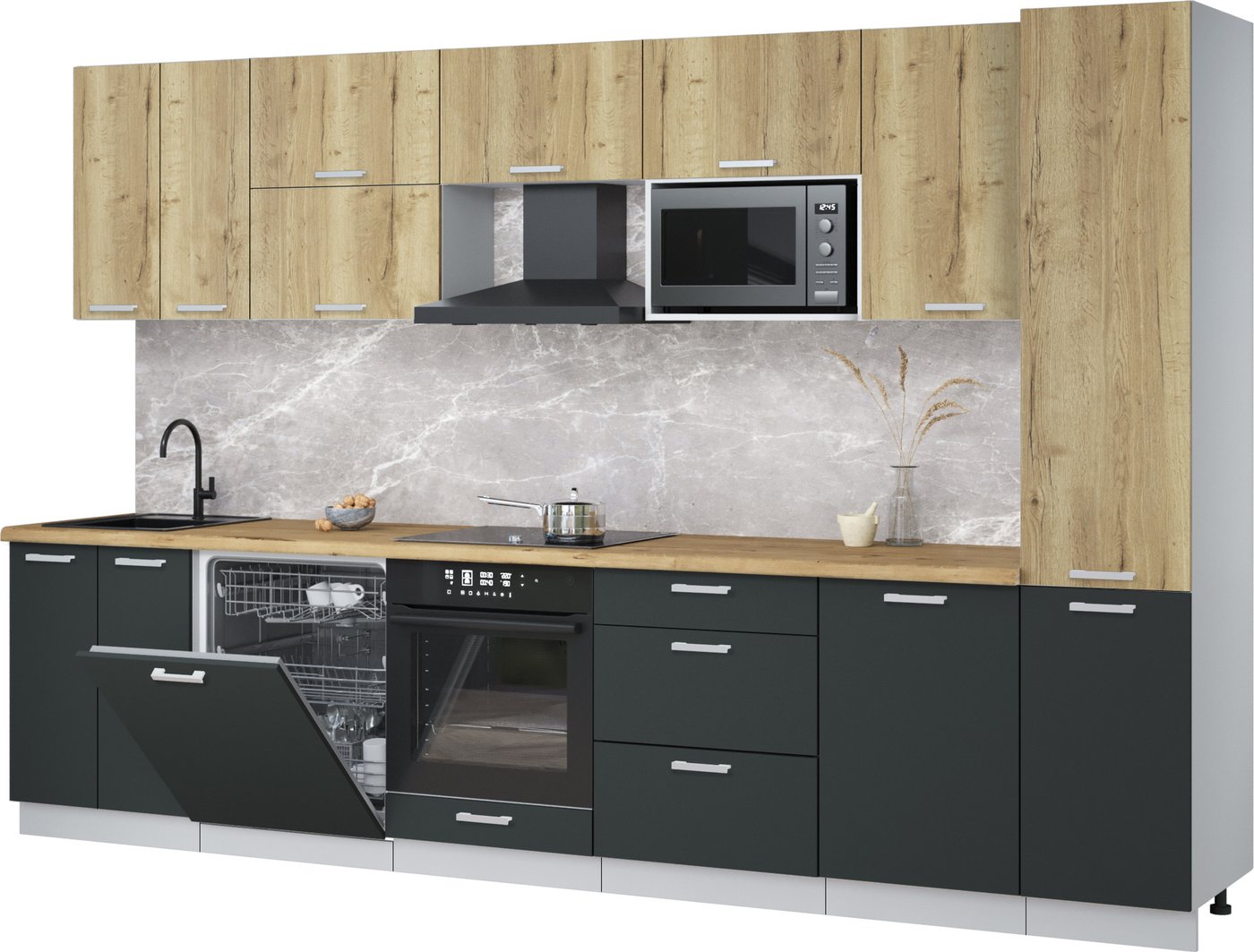 

Готовая кухня Интерлиния Мила Лайт 3.3-ПМ2 (дуб золотой/антрацит/дуб бунратти)