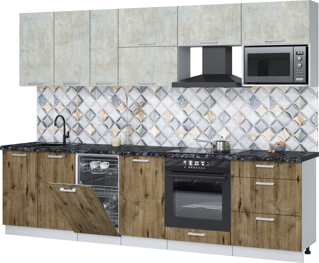 

Готовая кухня Интерлиния Мила Лайт 2.9-ПМ4 (бетон лайт/дуб веллингтон/кастилло темный)