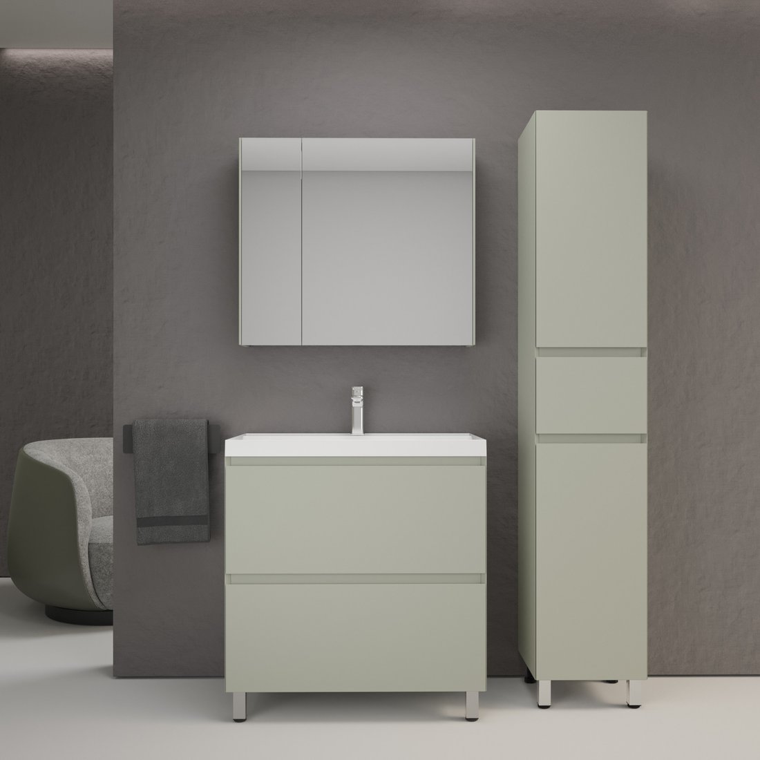 

Symbolite Тумба под умывальник Манхэттен 80 Plus 2 ящика + Asti 80x45 (олива)