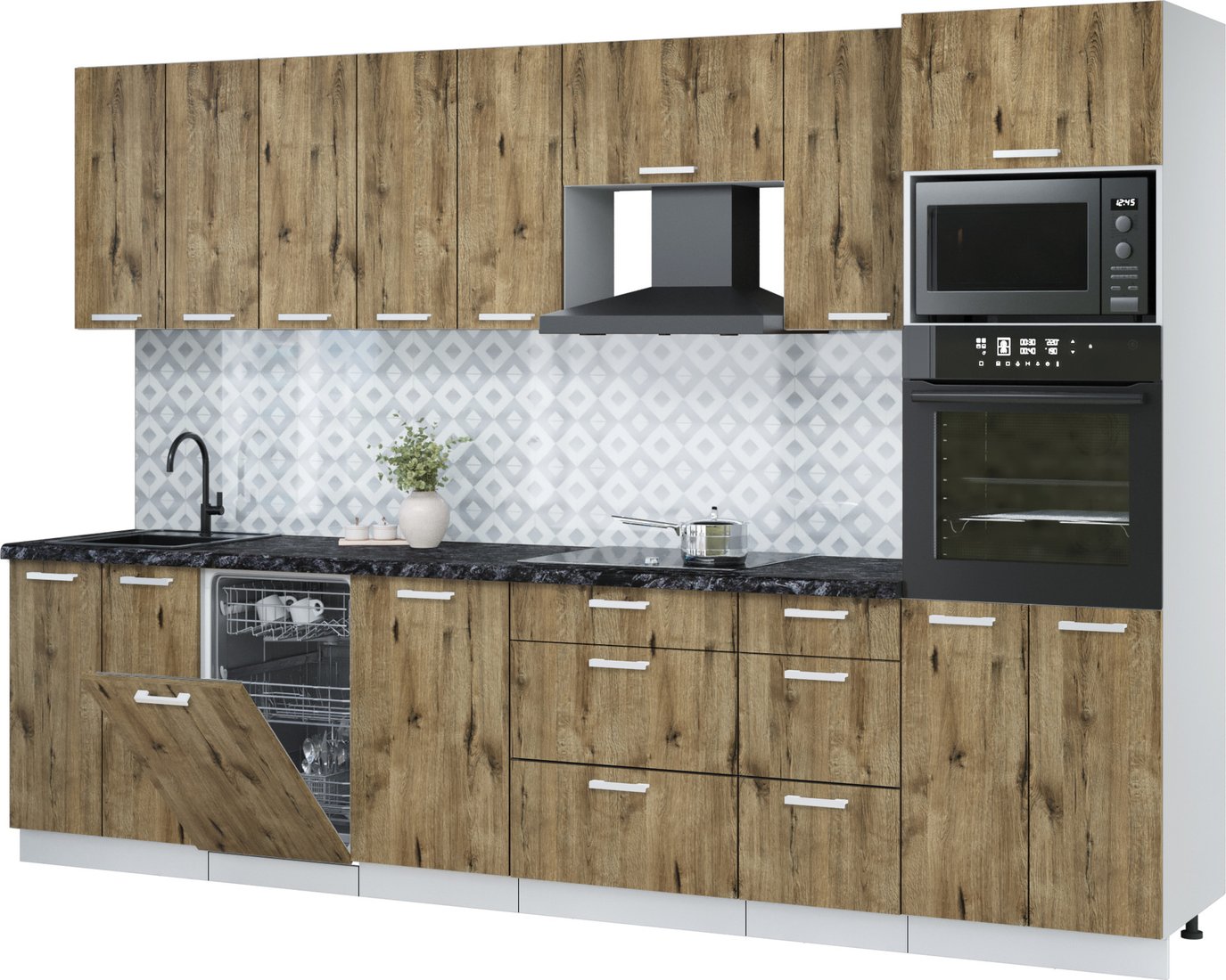 

Готовая кухня Интерлиния Мила Лайт 3.1-ПМ3 (дуб веллингтон/дуб веллингтон/кастилло темный)