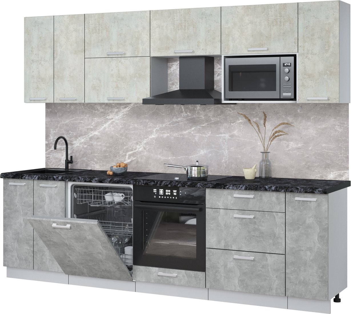 

Готовая кухня Интерлиния Мила Лайт 2.7-ПМ2 (бетон лайт/бетон/кастилло темный)