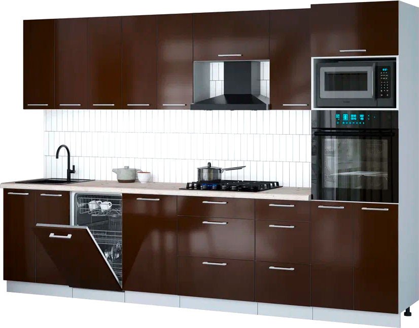 

Готовая кухня Интерлиния Мила Gloss 3.1-ПМ3 (шоколад глянец/шоколад глянец/бискайская сосна)