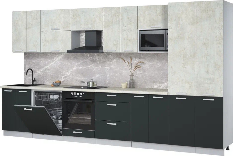 

Готовая кухня Интерлиния Мила Лайт 3.8-ПМ2 (бетон лайт/антрацит/опал светлый)