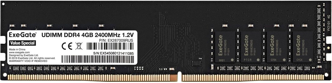 

Оперативная память ExeGate Value Special 4GB DDR4 PC4-19200 EX287009RUS