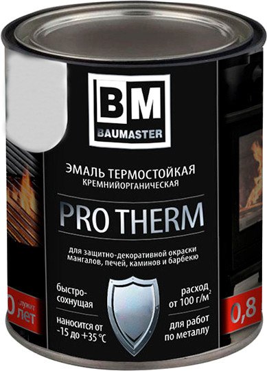 Эмаль Baumaster Термостойкая 9003 до 700С (0.4 кг, белый)