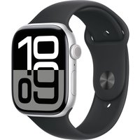 Умные часы Apple Watch Series 10 46 мм (алюминиевый корпус, серебристый/черный, спортивный силиконовый ремешок S/M)