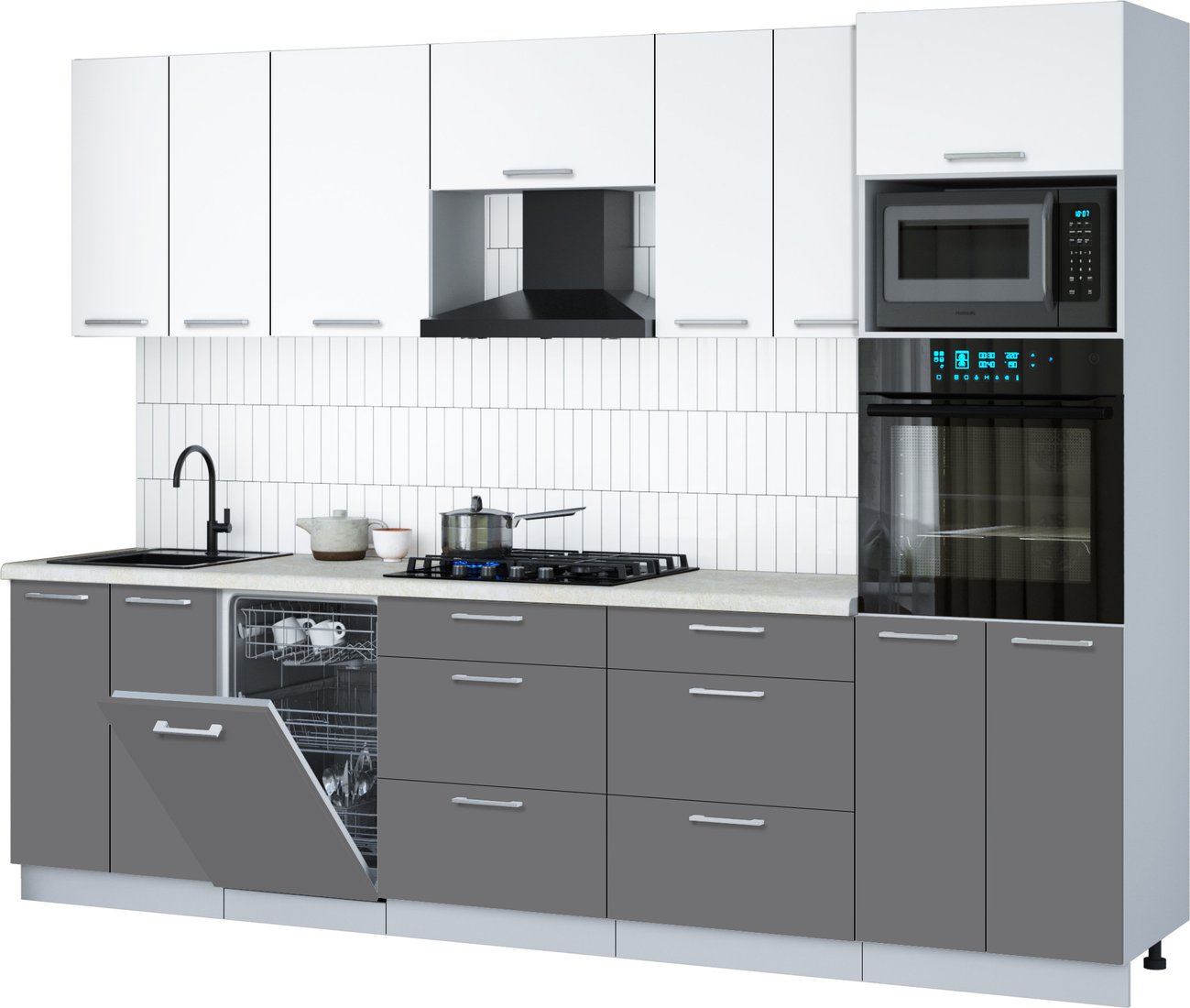 

Готовая кухня Интерлиния Мила Gloss 2.85-ПМ3 (серый/белый/опал светлый)