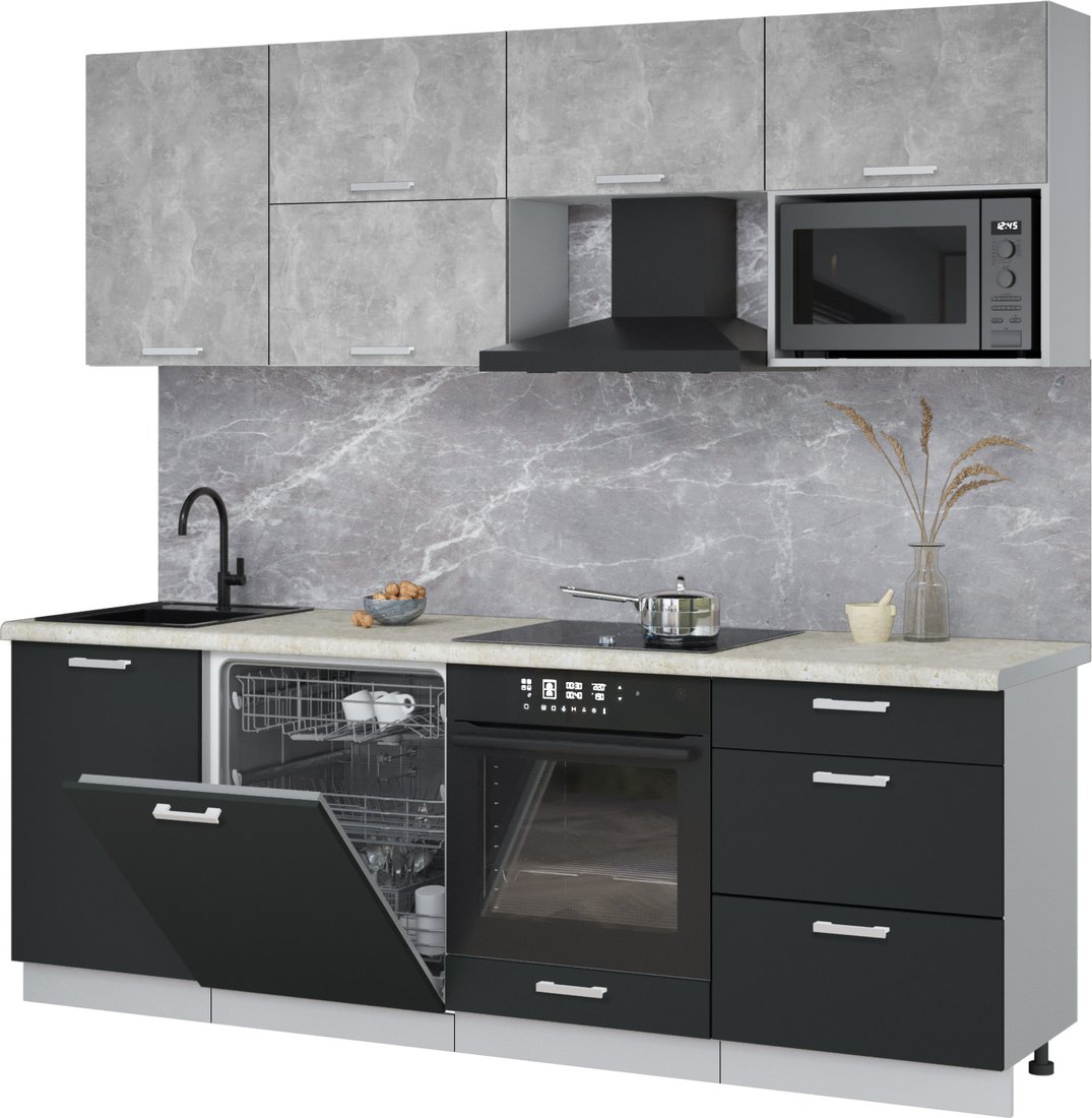 

Готовая кухня Интерлиния Мила Лайт 2.3-ПМ2 (бетон/антрацит/опал светлый)