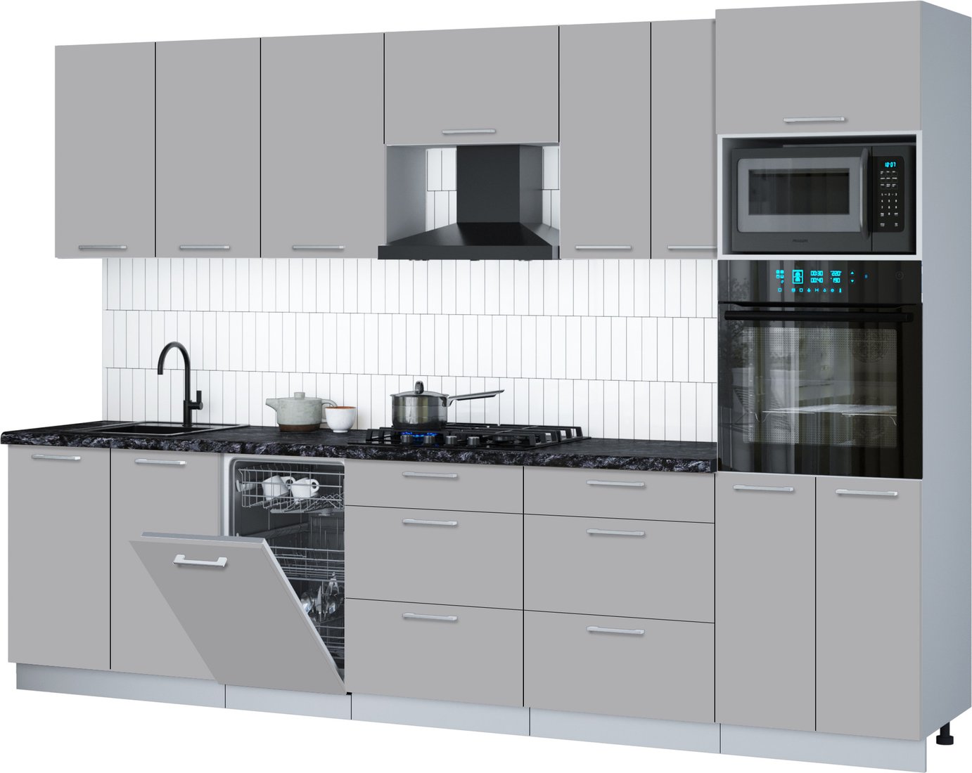 

Готовая кухня Интерлиния Мила Gloss 3.05-ПМ3 (грей/грей/кастилло темный)