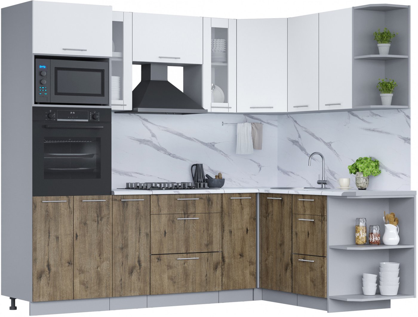 

Готовая кухня Интерлиния Мила 1.68x2.4 правая (белый платинум/дуб веллингтон/белый гранит)