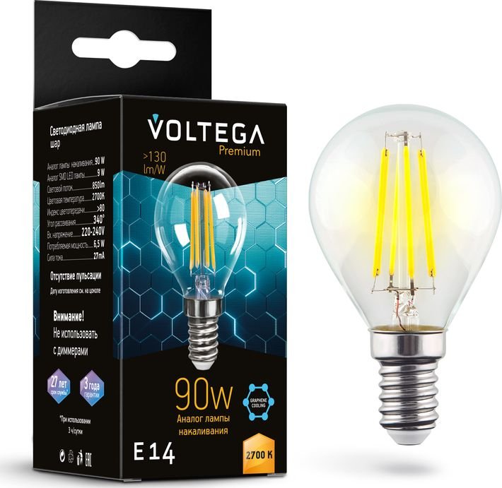 

Светодиодная лампочка Voltega Crystal Graphene Globe 9W 2700K E14