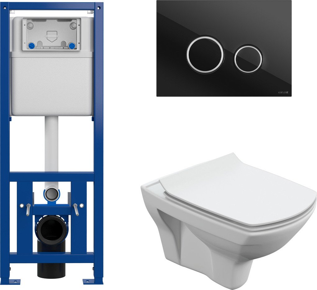 

Унитаз подвесной Cersanit Carina New Clean On с инстал. Link Pro (с кнопкой Twins 64117 стекло черный)