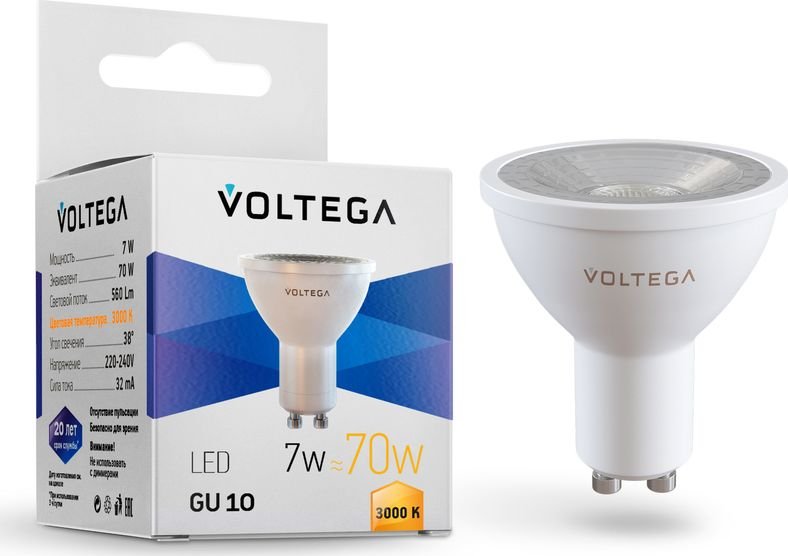 

Светодиодная лампочка Voltega Simple MR16 7W 3000K 38° GU10