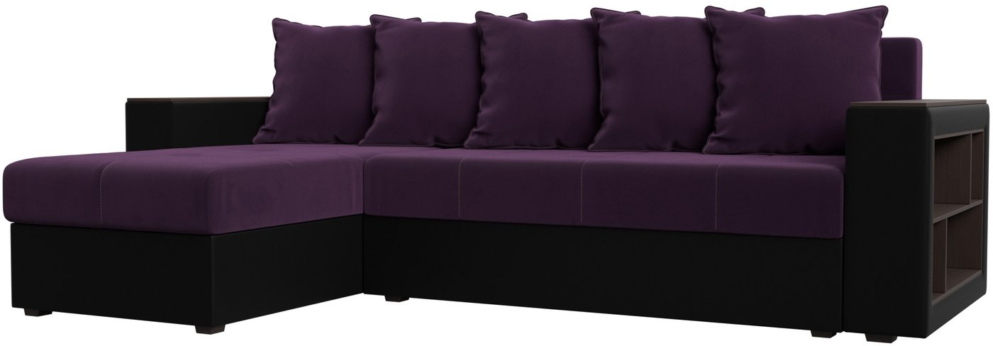 

Угловой диван Лига диванов Дубай лайт левый (велюр фиолетовый/экокожа черный)