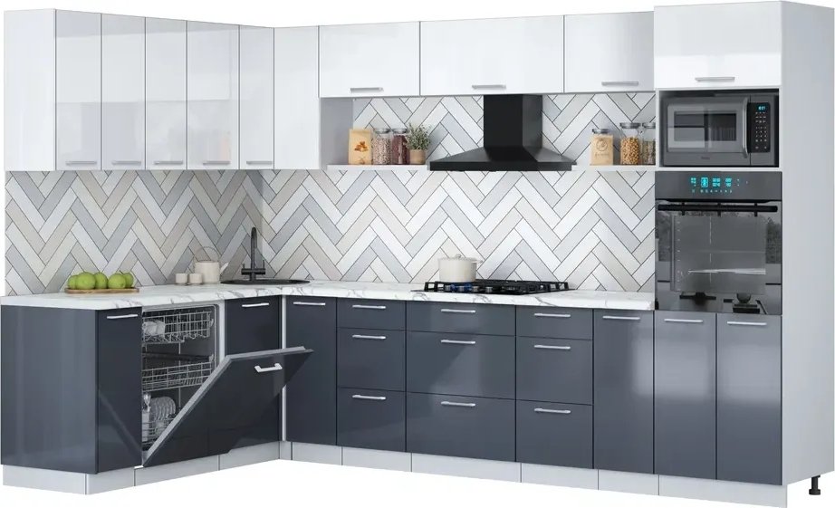 

Готовая кухня Интерлиния Мила Gloss 1.896х3.18 (асфальт глянец/белый глянец/белый гранит)