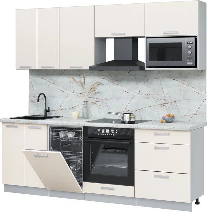 

Готовая кухня Интерлиния Мила Лайт 2.25-ПМ4 (персидский жемчуг/персидский жемчуг/серый каспий)