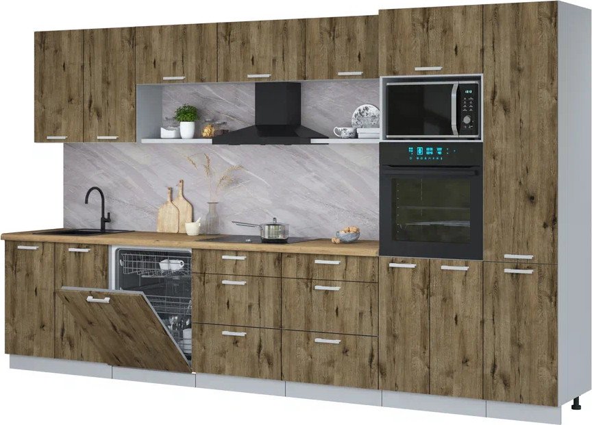 

Готовая кухня Интерлиния Мила Лайт 3.6-ПМ1 (дуб веллингтон/дуб веллингтон/дуб бунратти)