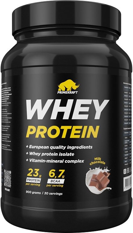 

Протеин сывороточный (концентрат) Prime Kraft Whey Milk Chocolate (900г, молочный шоколад)