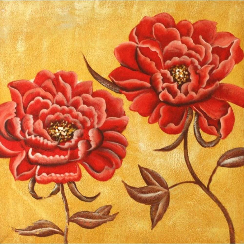 

Картина Tennonart Красные цветы на желтом фоне 40x40 TN3824