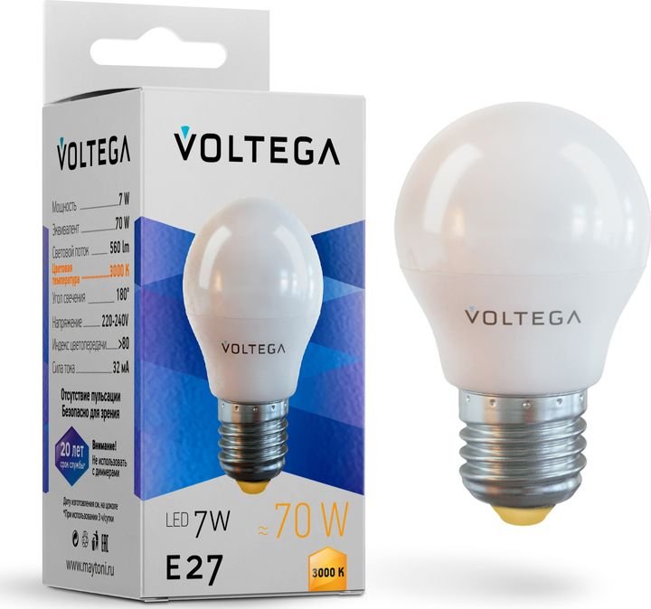 

Светодиодная лампочка Voltega Simple Globe 7W 3000K E27