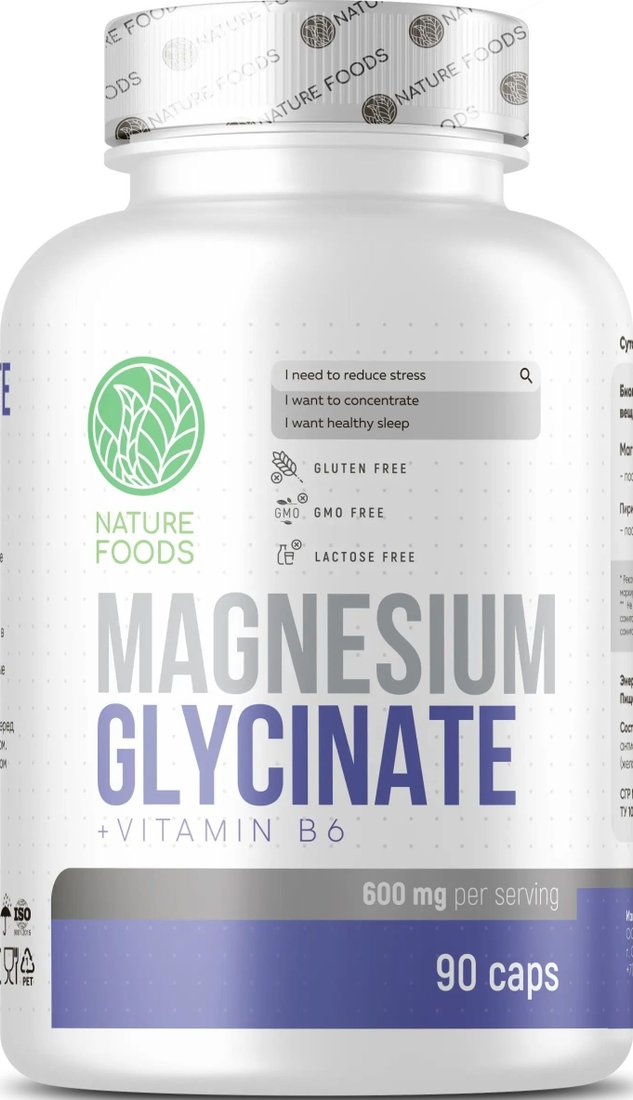 БАД Nature Foods Magnesium Glycinate+B6 600 мг (90 капсул)
