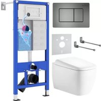 Унитаз подвесной Roxen Martin в комплекте с инсталляцией StounFix Dual Fresh 6 в 1 968521 (кнопка: оружейная сталь)