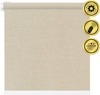 Рулонная электроштора НеоФьюжен Эден 250 240х200 левая (серый лен, белая фурнитура)