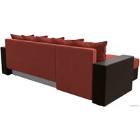 Угловой диван Лига диванов Дубай лайт левый (микровельвет коралловый/коричневый)