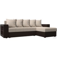 Угловой диван Лига диванов Дубай лайт правый 114194 (рогожка бежевый/экокожа коричневый)