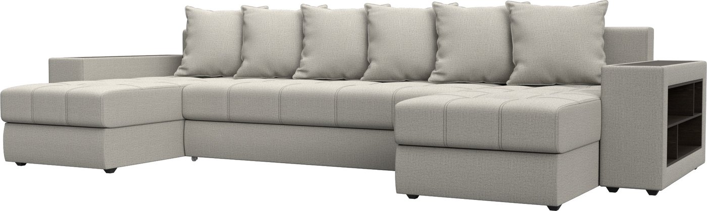 

П-образный диван Лига диванов Дубай полки справа 122542 (рогожка амур бежевый)