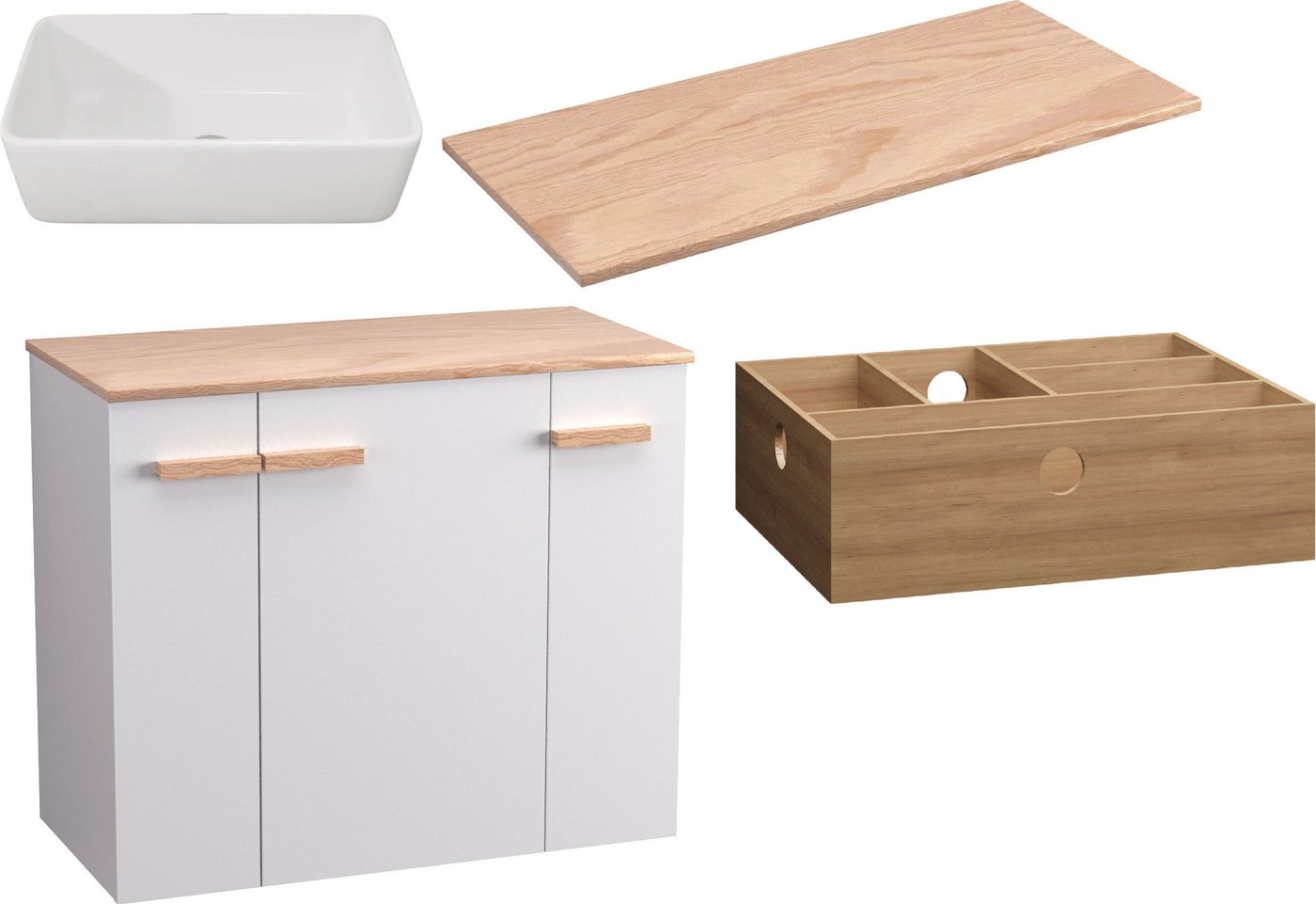 

Lauter Комплект мебели для ванной Adri тумба, столешница, раковина 21674A (органайзер 32 см, 79 см, белый глянец)