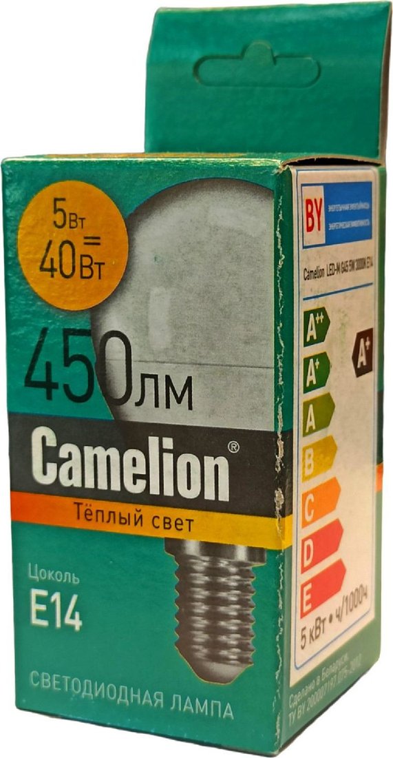 

Светодиодная лампочка Camelion Е14 5Вт 3000K G45 15057
