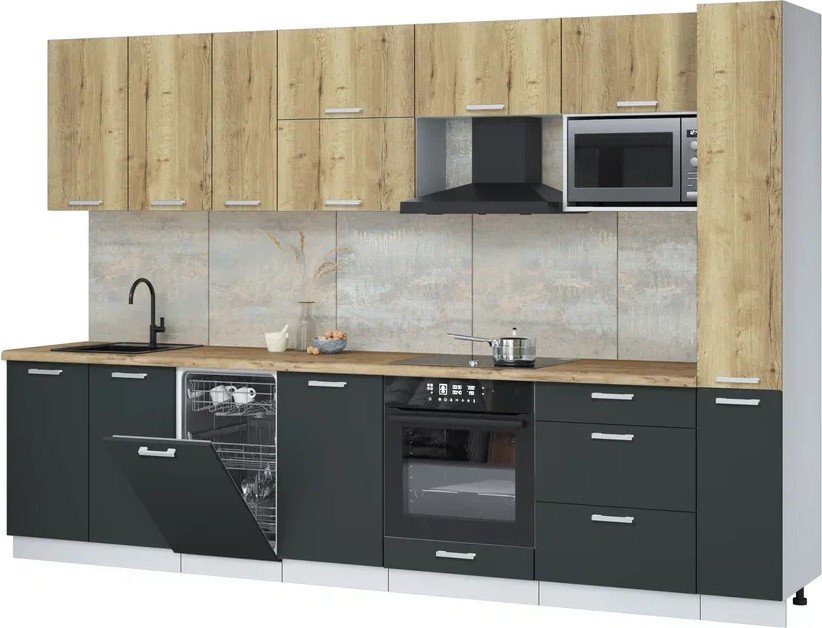 

Готовая кухня Интерлиния Мила Лайт 3.2-ПМ4 (дуб золотой/антрацит/дуб бунратти)