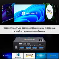 KVM переключатель USBTOP 2х2 HDMI 2.0 4K60Гц USB3.0
