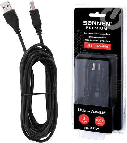 

Кабель Sonnen USB Type-A - USB Type-B 513129 (3 м, черный)