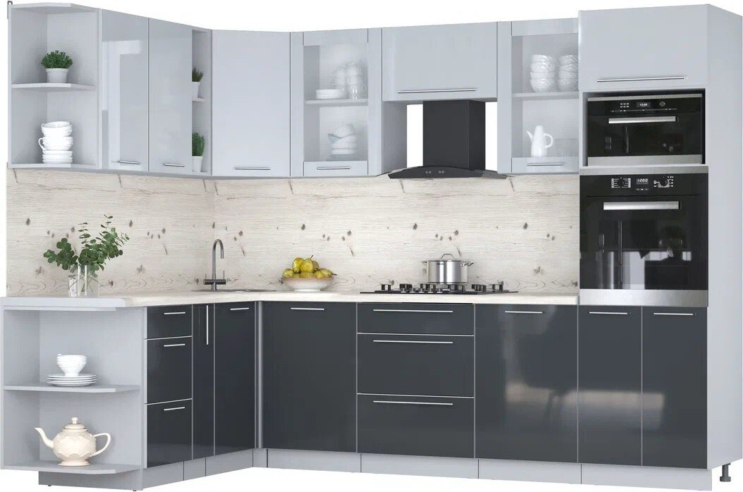 

Готовая кухня Интерлиния Мила Пластик 1.88x2.8 LV (туманный глянец/антрацит/бискайская сосна)