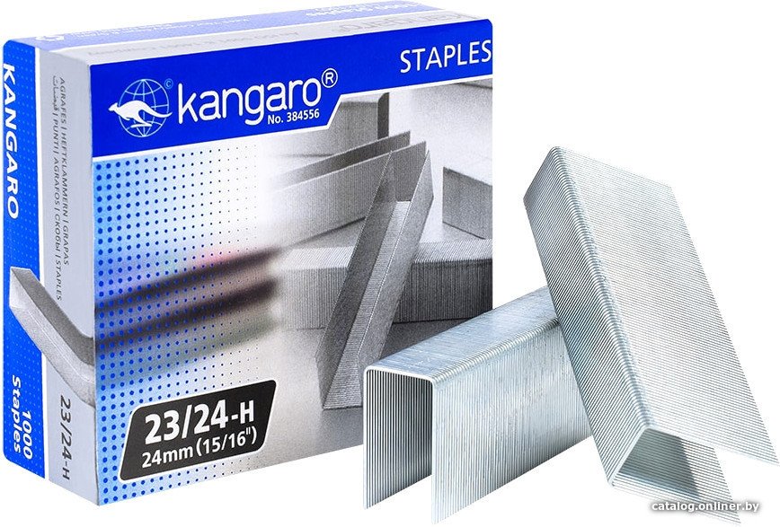 Скобы канцелярские Kangaro 23/24 1000 шт (металлик)