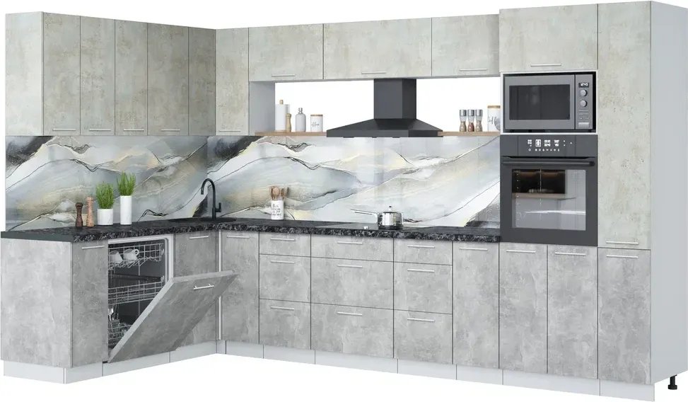 

Готовая кухня Интерлиния Мила Лайт 1.896х3.48 (бетон лайт/бетон/кастилло темный)