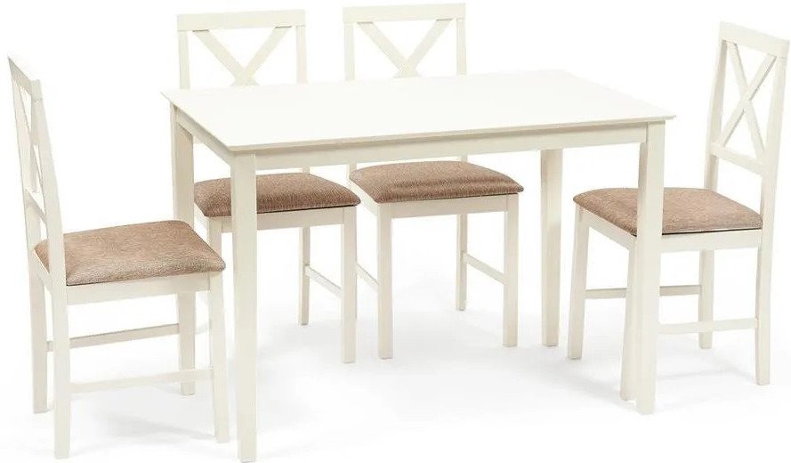 

Обеденная группа TetChair Hudson Dining Set (ivory white, слоновая кость, ткань коричнево-золотая)
