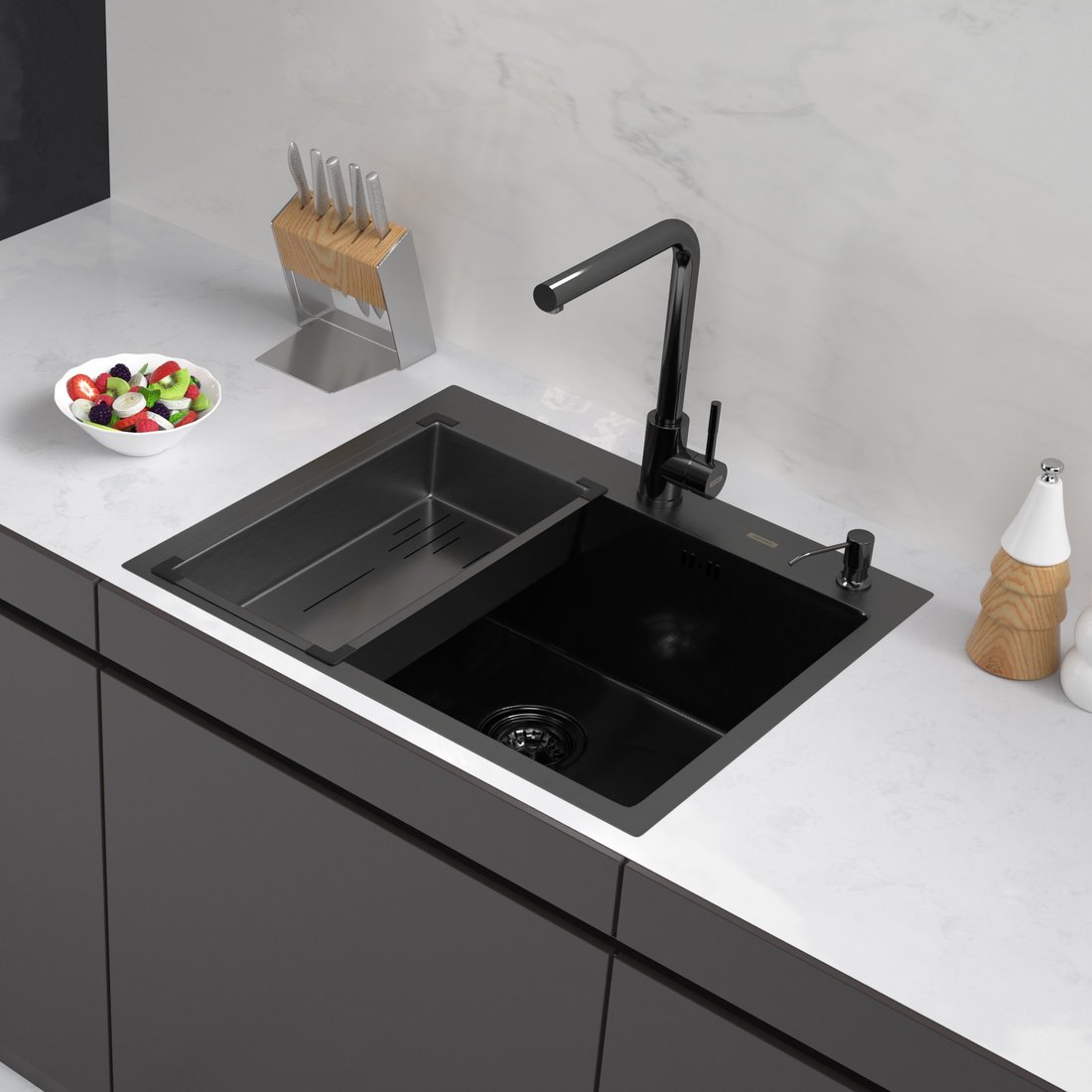 Кухонная мойка ARFEKA Eco AR мойка 600*500, коландер G, дозатор Black Decor Millet