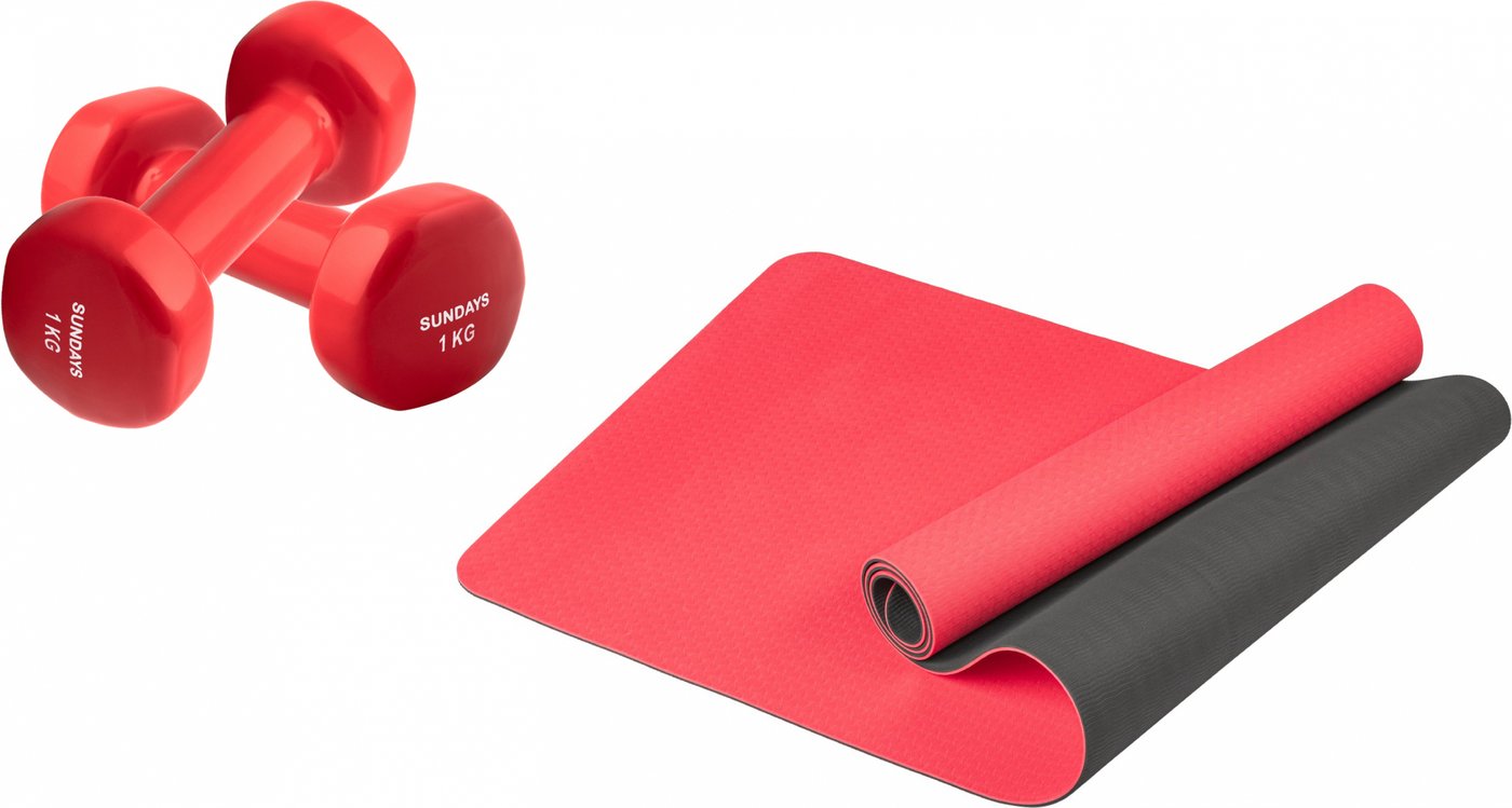 

Набор для йоги Sundays Fitness Гантель IR92005 2x1кг + Коврик IR97503 (красный, красный/черный)