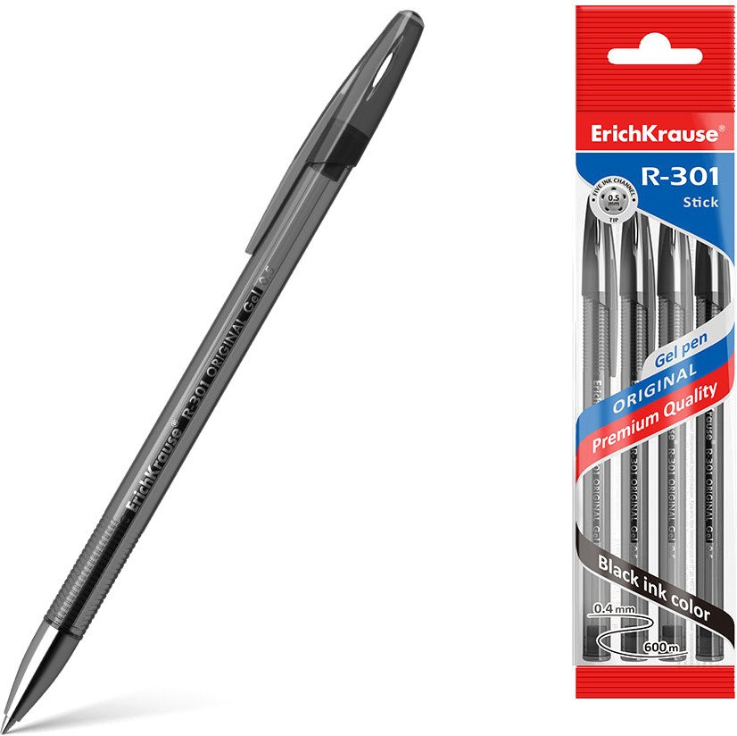 

Набор гелевых ручек Erich Krause R-301 Original Gel Stick черный 46798 (4 шт)