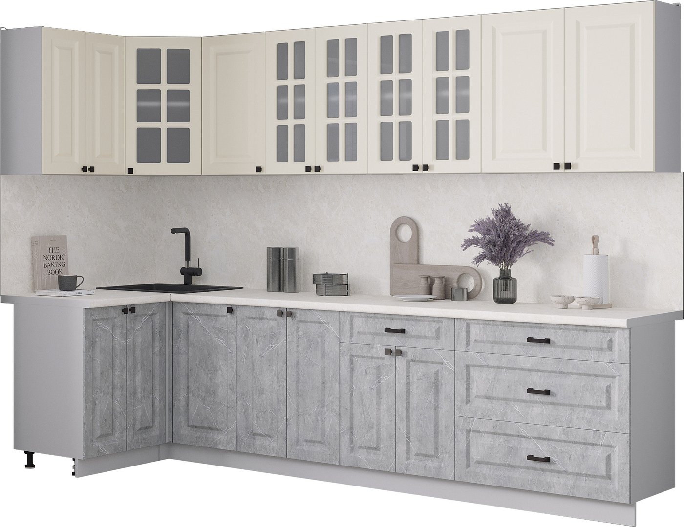 

Готовая кухня Интерлиния Мила Деко 1.2x3.0 (керамика/белый/опал светлый)