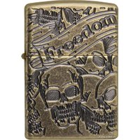 Зажигалка Zippo 49035 Armor Freedom Skull Antique Brass