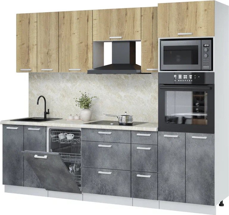 

Готовая кухня Интерлиния Мила Лайт 2.55-ПМ3 ( дуб золотой/бетон портленд/опал светлый)